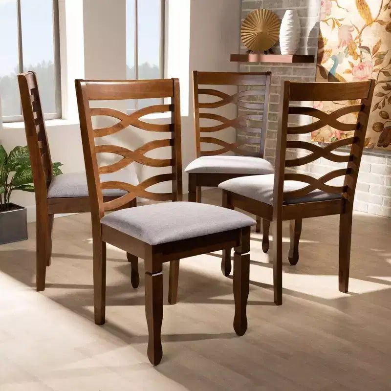 Set di 4 sedie da pranzo imbottite grigie/noce