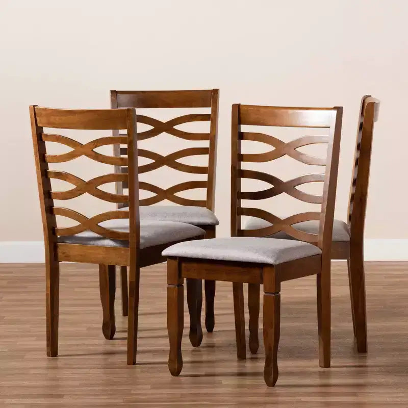 Set di 4 sedie da pranzo imbottite grigie/noce