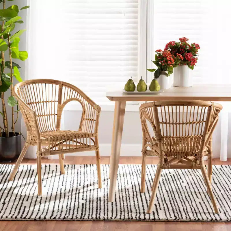 2pc Alleta Rattan Dining Chair Set Natural/Brown - bali & pari: Bohemian Style, No Assembly Required