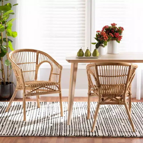 2pc Alleta Rattan Dining Chair Set Natural/Brown - bali & pari: Bohemian Style, No Assembly Required