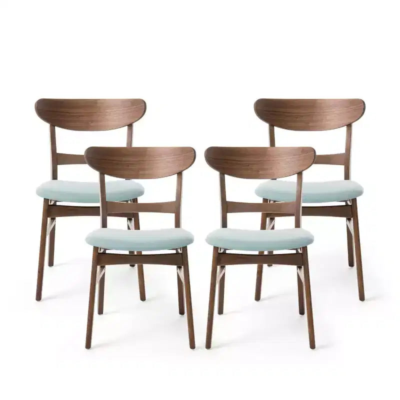 Set di 4 sedie da pranzo moderne Idalia Mid-Century Menta/Noce: rivestite, struttura in legno di Hevea - Christopher Knight Home