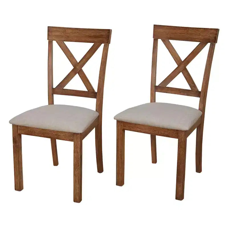 Sedia da pranzo senza braccioli X-Back in lino beige e legno sbiancato, set da 2