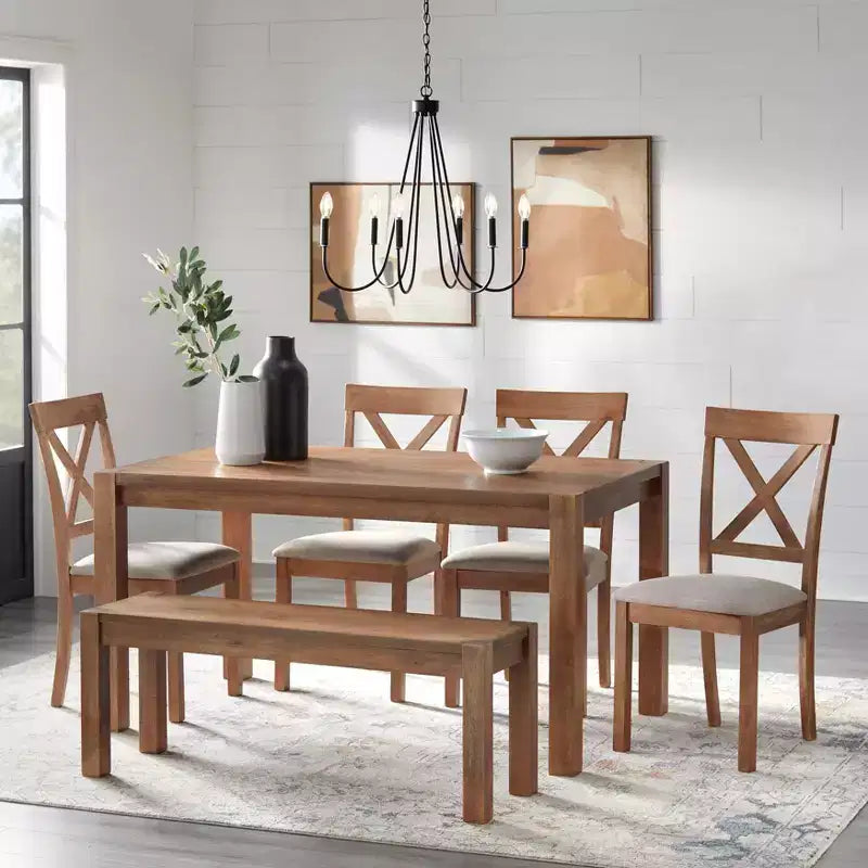 Sedia da pranzo senza braccioli X-Back in lino beige e legno sbiancato, set da 2