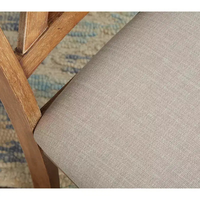 Sedia da pranzo senza braccioli X-Back in lino beige e legno sbiancato, set da 2