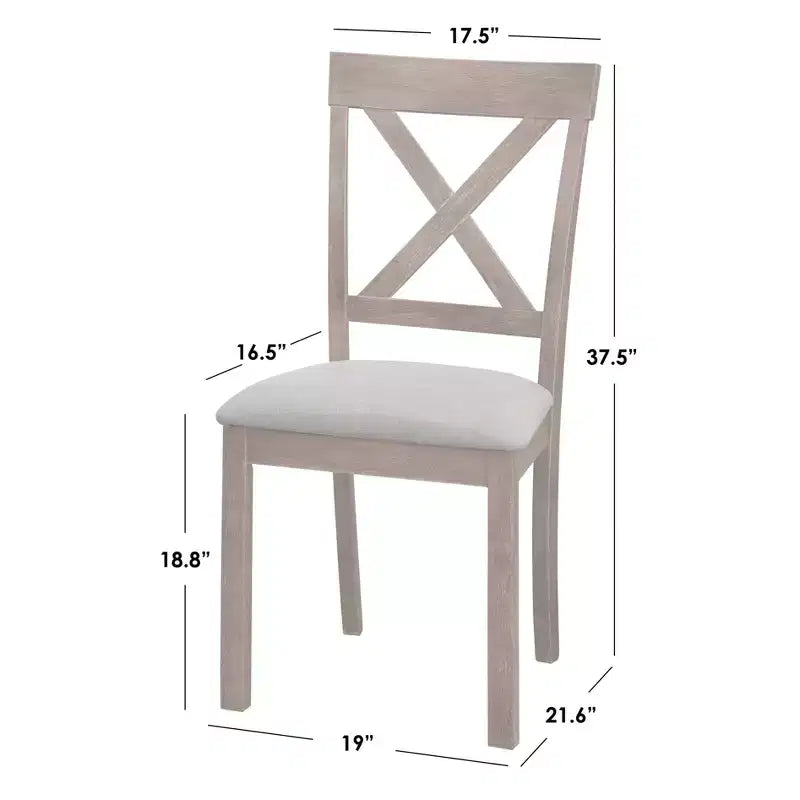 Sedia da pranzo senza braccioli X-Back in lino beige e legno sbiancato, set da 2
