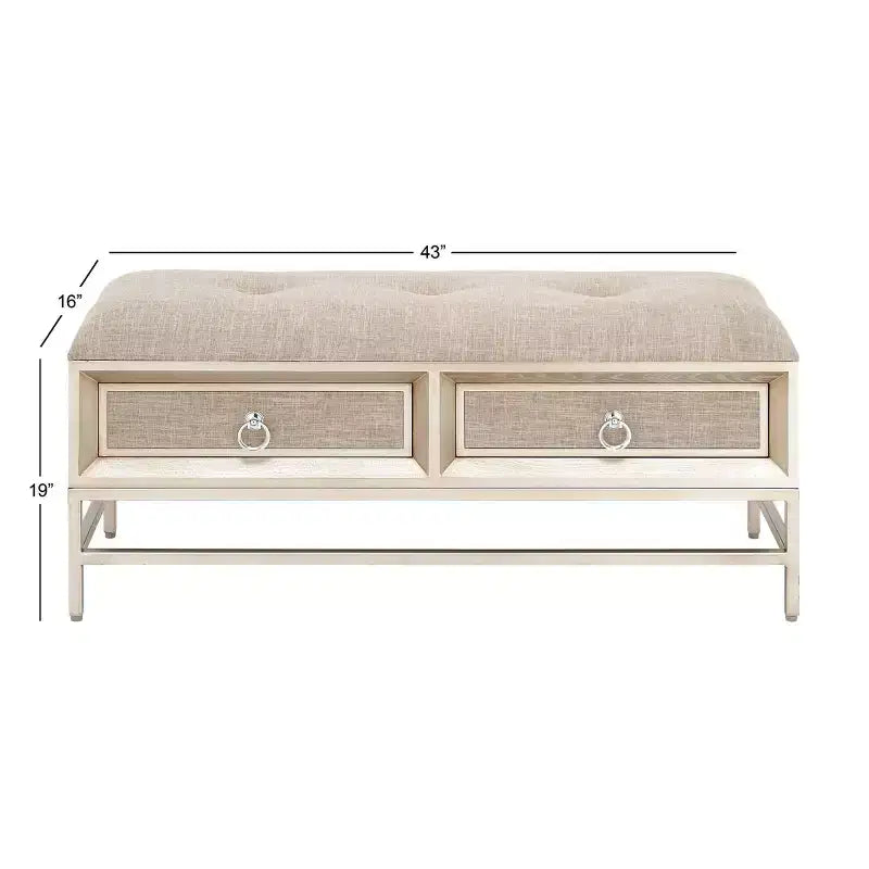 Panca Contenitore in Lino Contemporanea Beige - Olivia & May: Rivestimento Trapuntato, Struttura in Ferro e Legno, Gambe in Acciaio Inossidabile, 2 Posti a Sedere