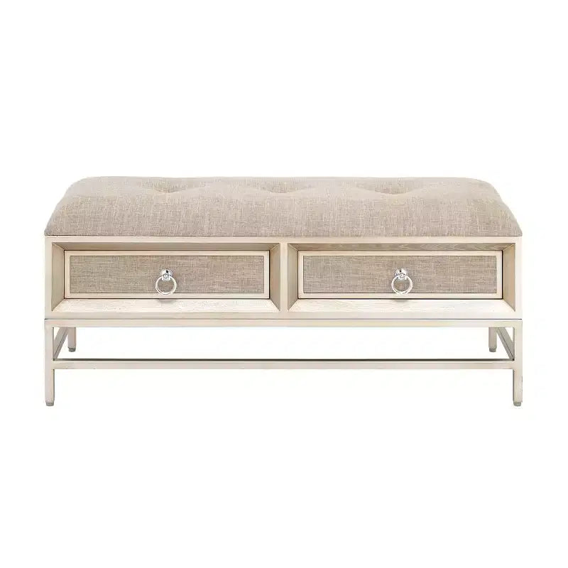 Panca Contenitore in Lino Contemporanea Beige - Olivia & May: Rivestimento Trapuntato, Struttura in Ferro e Legno, Gambe in Acciaio Inossidabile, 2 Posti a Sedere