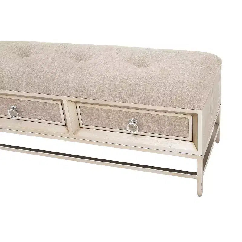 Panca Contenitore in Lino Contemporanea Beige - Olivia & May: Rivestimento Trapuntato, Struttura in Ferro e Legno, Gambe in Acciaio Inossidabile, 2 Posti a Sedere