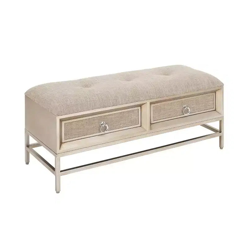 Panca Contenitore in Lino Contemporanea Beige - Olivia & May: Rivestimento Trapuntato, Struttura in Ferro e Legno, Gambe in Acciaio Inossidabile, 2 Posti a Sedere