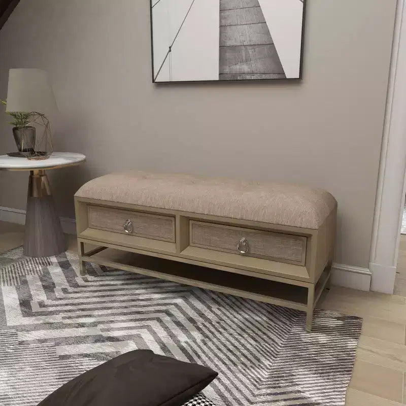 Panca Contenitore in Lino Contemporanea Beige - Olivia & May: Rivestimento Trapuntato, Struttura in Ferro e Legno, Gambe in Acciaio Inossidabile, 2 Posti a Sedere