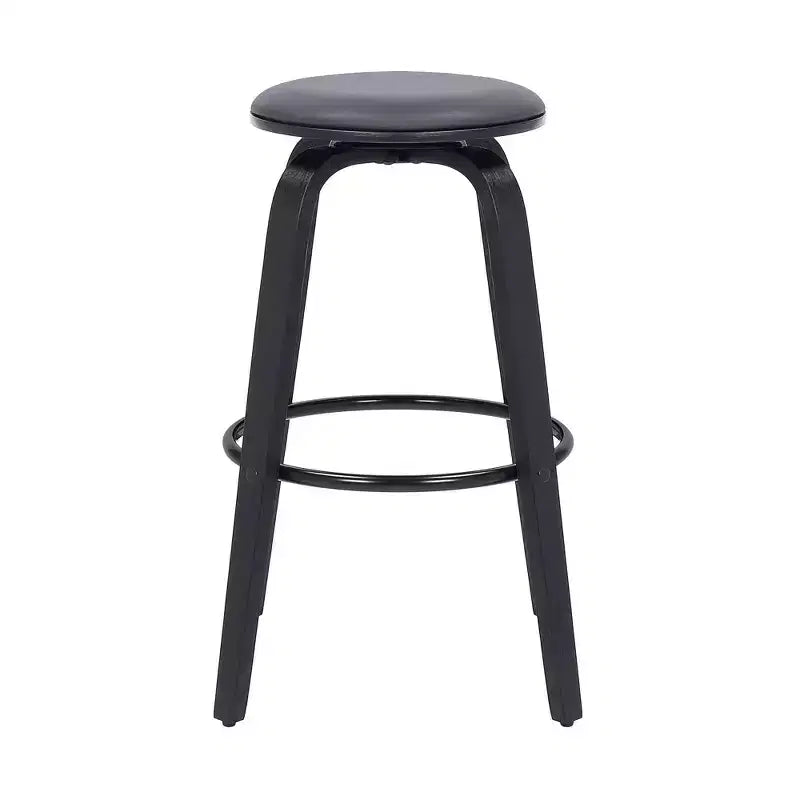 Sgabello da bar Armen Living 30" Harbor senza schienale girevole in similpelle e legno, altezza bancone, grigio/nero: Seduta rotonda, poggiapiedi, altezza fissa
