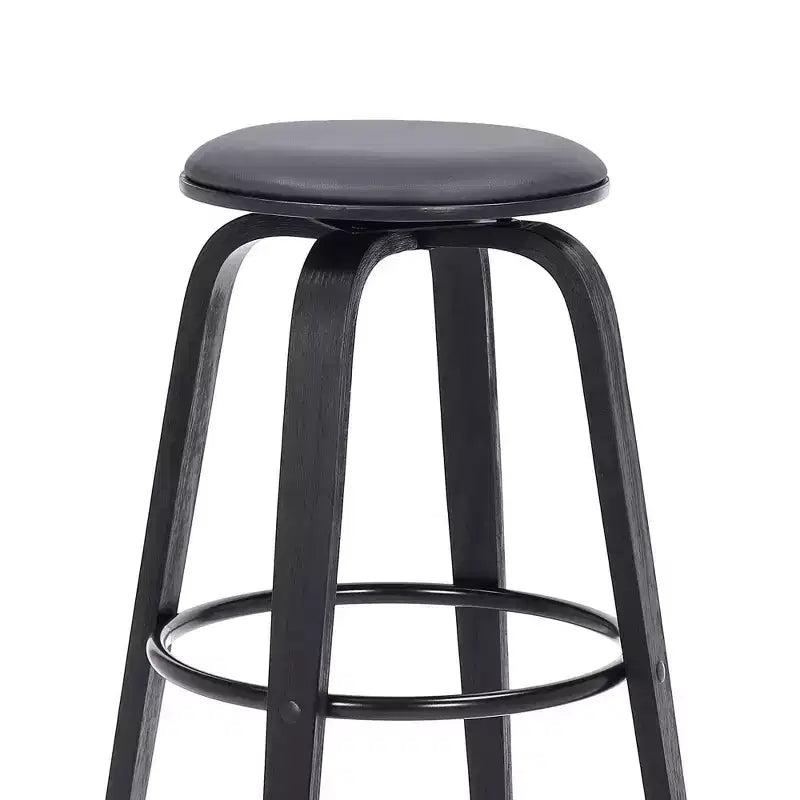 Sgabello da bar Armen Living 30" Harbor senza schienale girevole in similpelle e legno, altezza bancone, grigio/nero: Seduta rotonda, poggiapiedi, altezza fissa