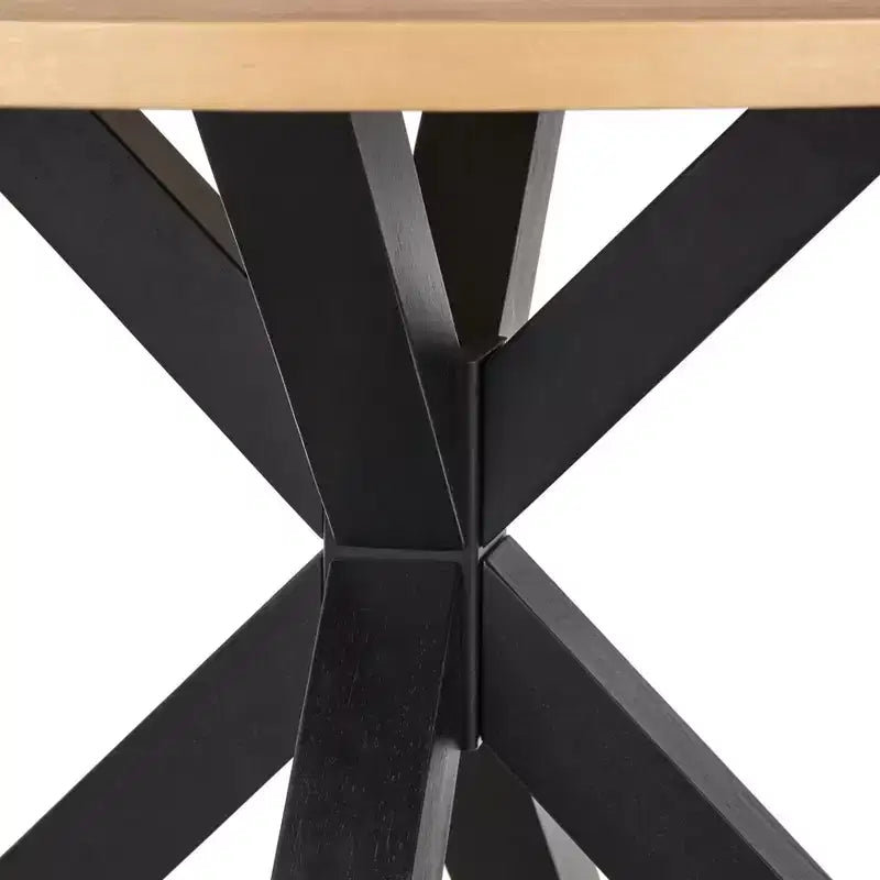 Tavolo da pranzo rotondo Lifestorey Gilcrest nero/naturale: moderno di metà secolo, 4 posti, base in legno di caucciù