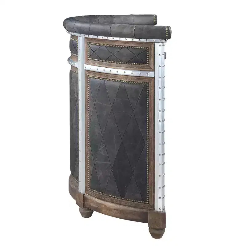 Rahma Scaffali portabottiglie da 55" in pelle fiore nera anticata e alluminio - Acme Furniture