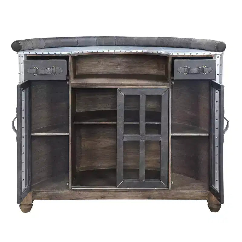 Rahma Scaffali portabottiglie da 55" in pelle fiore nera anticata e alluminio - Acme Furniture