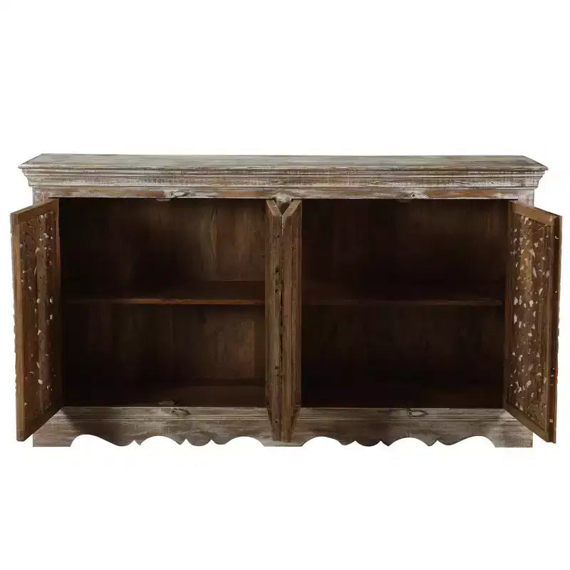 Credenza a 4 ante in legno recuperato marrone, stile rustico