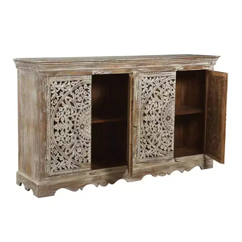Credenza a 4 ante in legno recuperato marrone, stile rustico