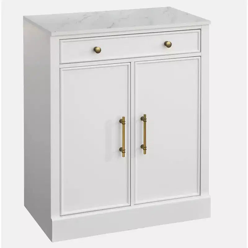 Lifestorey Monza Modular Cabinet with Faux Marble Top 1 Drawer 2 Doors White: Faux Marble Top, Brass Tone Handles, Adjustable Shelf