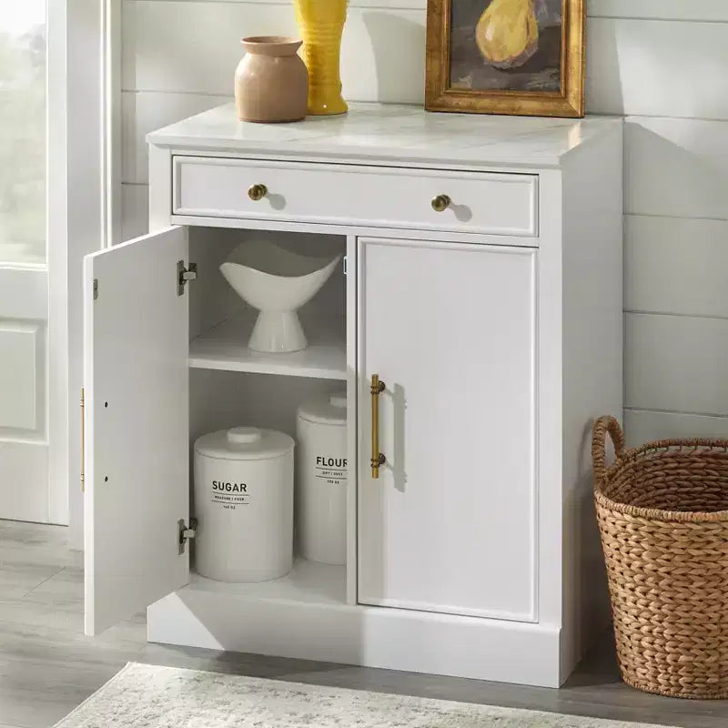 Lifestorey Monza Mobile Contenitore Modulare con Top Effetto Marmo 1 Cassetto 2 Ante Bianco: Top Effetto Marmo, Maniglie Tonalità Ottone, Ripiano Regolabile