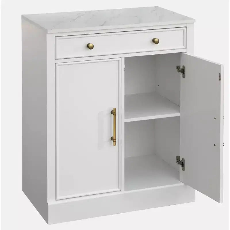 Lifestorey Monza Mobile Contenitore Modulare con Top Effetto Marmo 1 Cassetto 2 Ante Bianco: Top Effetto Marmo, Maniglie Tonalità Ottone, Ripiano Regolabile