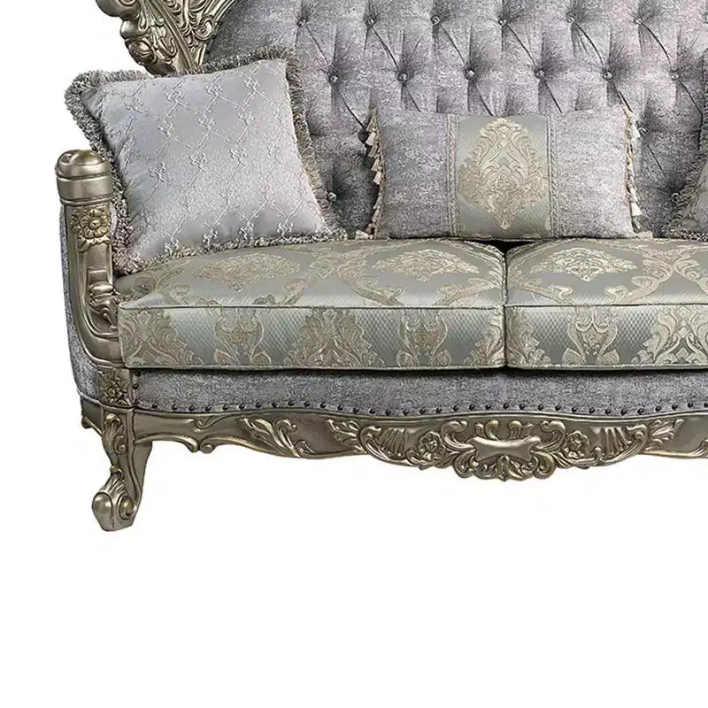 Divano Miliani da 73" in tessuto con finitura bronzo anticato - Acme Furniture: Rivestimento in pelle, struttura in legno, include 3 cuscini