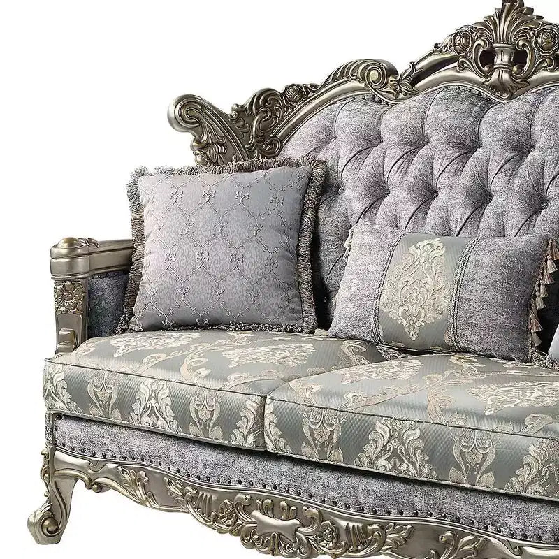 Divano Miliani da 73" in tessuto con finitura bronzo anticato - Acme Furniture: Rivestimento in pelle, struttura in legno, include 3 cuscini