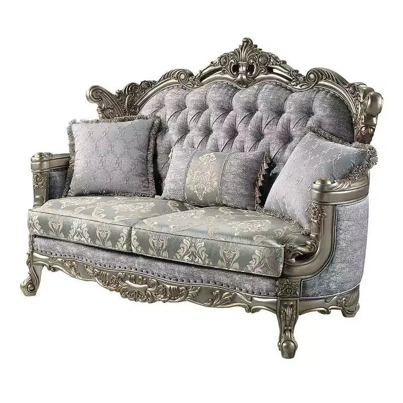 Divano Miliani da 73" in tessuto con finitura bronzo anticato - Acme Furniture: Rivestimento in pelle, struttura in legno, include 3 cuscini