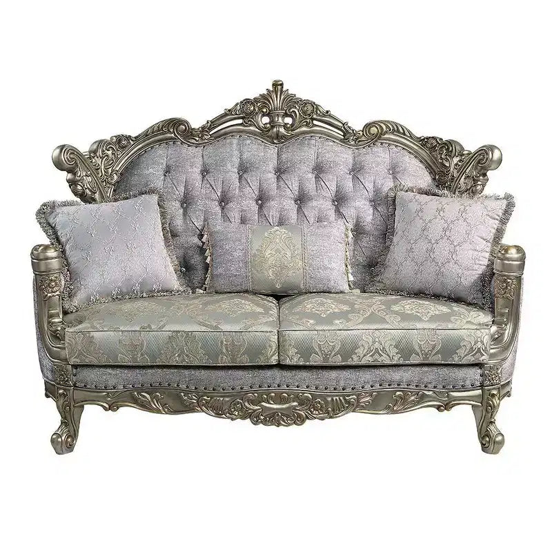 Divano Miliani da 73" in tessuto con finitura bronzo anticato - Acme Furniture: Rivestimento in pelle, struttura in legno, include 3 cuscini