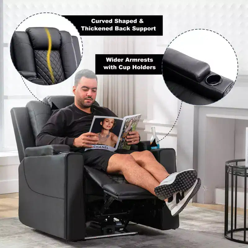 Poltrona Reclinabile Elettrica COMHOMA con Massaggio, Divano Recliner Elettrico con LED, Poltrona Relax in Ecopelle, Nera