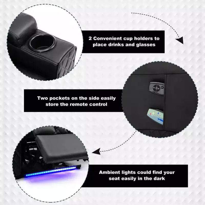 Poltrona Reclinabile Elettrica COMHOMA con Massaggio, Divano Recliner Elettrico con LED, Poltrona Relax in Ecopelle, Nera