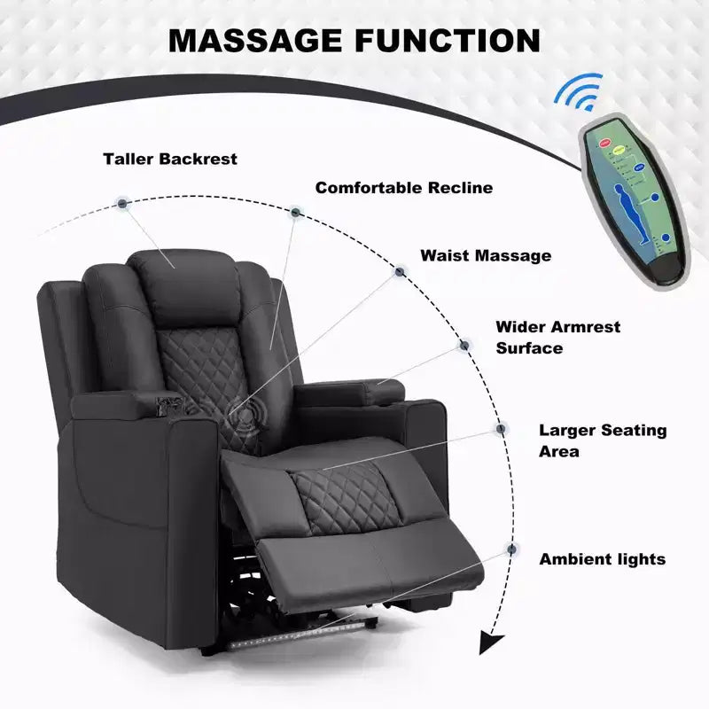 Poltrona Reclinabile Elettrica COMHOMA con Massaggio, Divano Recliner Elettrico con LED, Poltrona Relax in Ecopelle, Nera