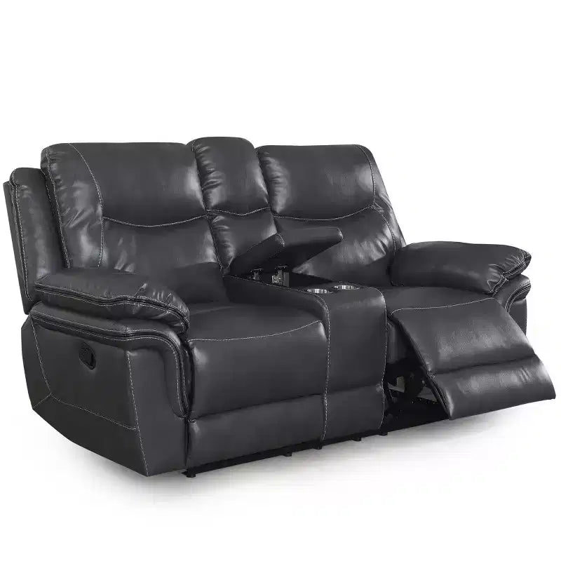 Isabella Upholstered Console Loveseat Gray: Storage, Cup Holders - Steve Silver Co.