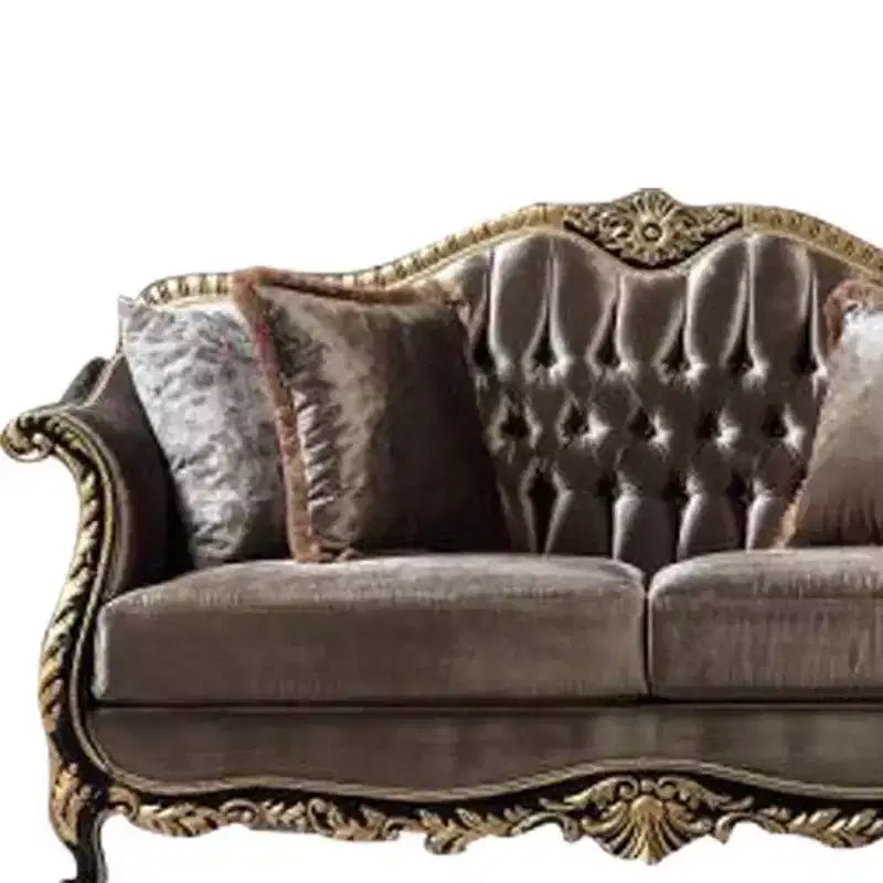 Divano Betria 75" in Velluto Verde Chiaro, Finitura Lucida Oro e Nera - Acme Furniture