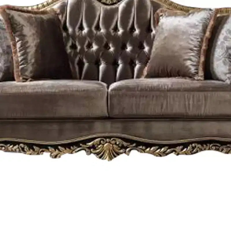 Divano Betria 75" in Velluto Verde Chiaro, Finitura Lucida Oro e Nera - Acme Furniture