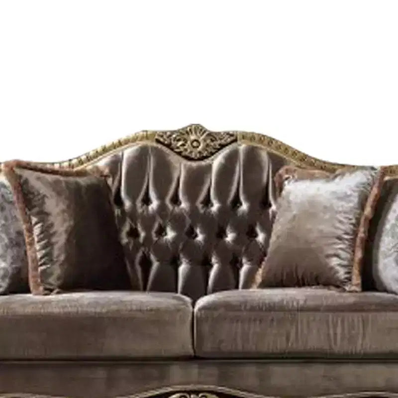 Divano Betria 75" in Velluto Verde Chiaro, Finitura Lucida Oro e Nera - Acme Furniture