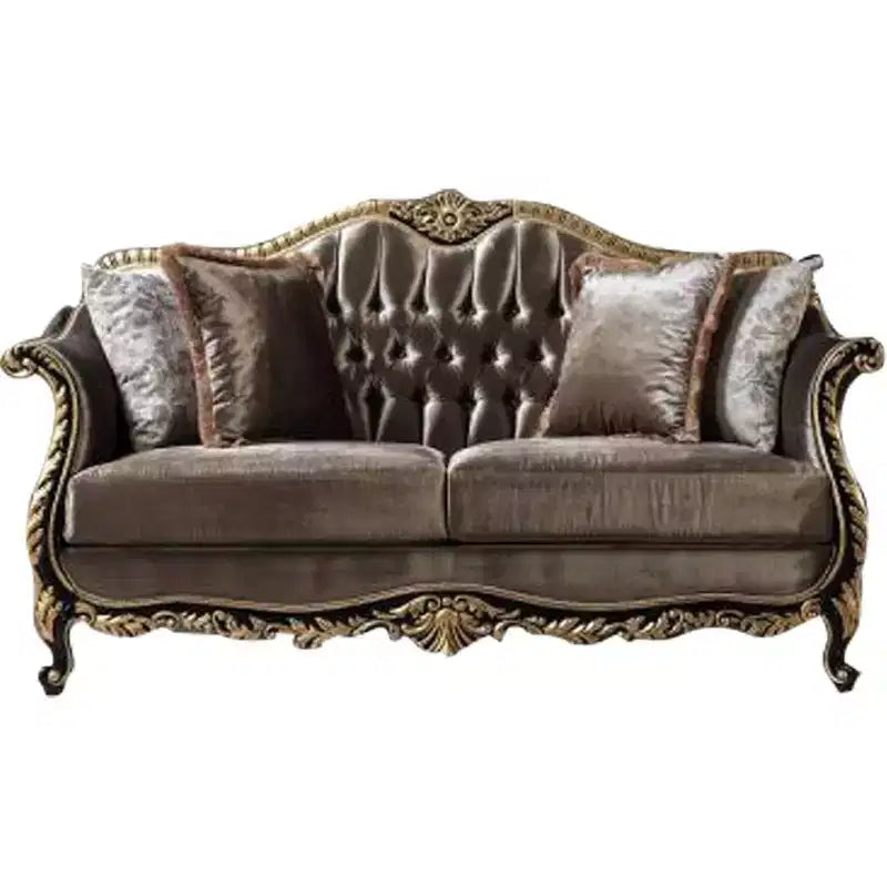 Divano Betria 75" in Velluto Verde Chiaro, Finitura Lucida Oro e Nera - Acme Furniture
