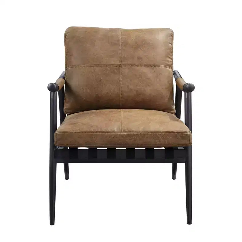 Poltrona Anzan 26" Acme Furniture in pelle pieno fiore Berham Chestnut/finitura ferro opaco: nessun assemblaggio, telaio in metallo, pulizia a secco