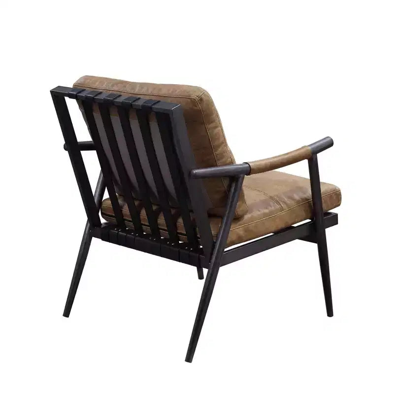 Poltrona Anzan 26" Acme Furniture in pelle pieno fiore Berham Chestnut/finitura ferro opaco: nessun assemblaggio, telaio in metallo, pulizia a secco