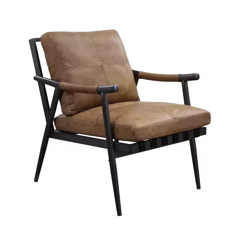 Poltrona Anzan 26" Acme Furniture in pelle pieno fiore Berham Chestnut/finitura ferro opaco: nessun assemblaggio, telaio in metallo, pulizia a secco