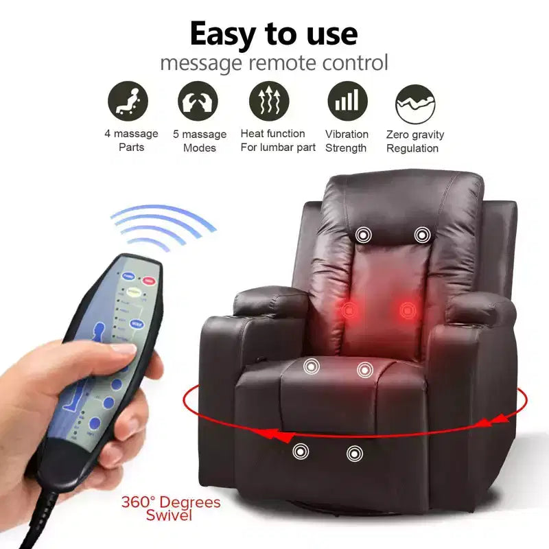 Poltrona reclinabile elettrica push-back COMA con massaggio riscaldante, in pelle PU, colore marrone