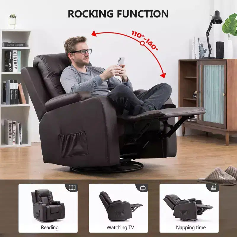 Poltrona reclinabile elettrica push-back COMA con massaggio riscaldante, in pelle PU, colore marrone