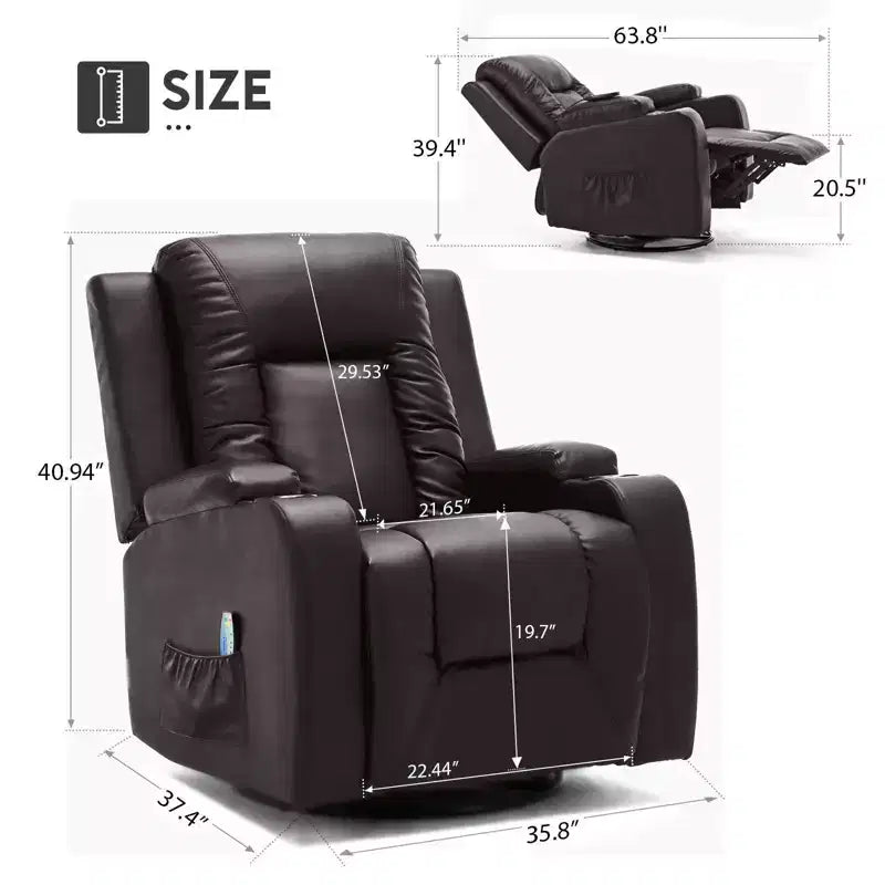 Poltrona reclinabile elettrica push-back COMA con massaggio riscaldante, in pelle PU, colore marrone