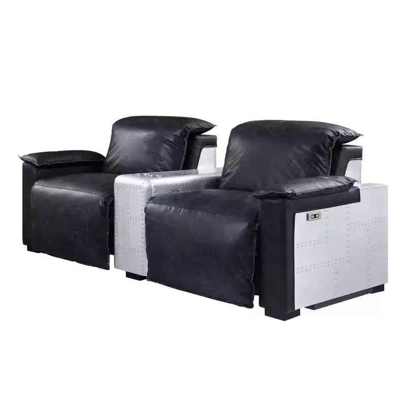 Divani reclinabili elettrici Misezon da 86" in pelle primo fiore nera e alluminio - Acme Furniture