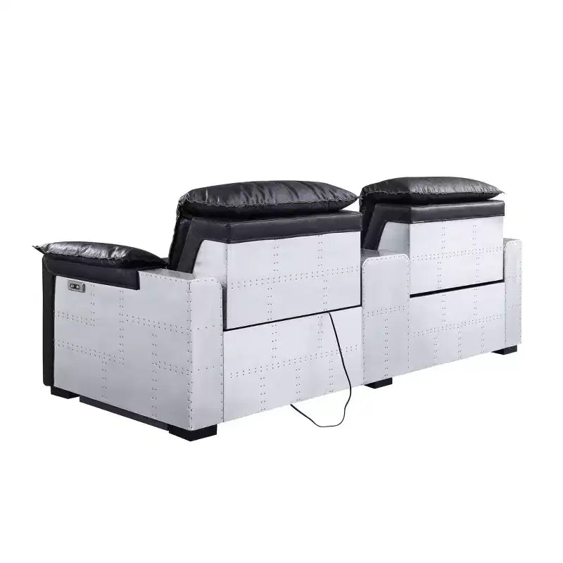 Divani reclinabili elettrici Misezon da 86" in pelle primo fiore nera e alluminio - Acme Furniture