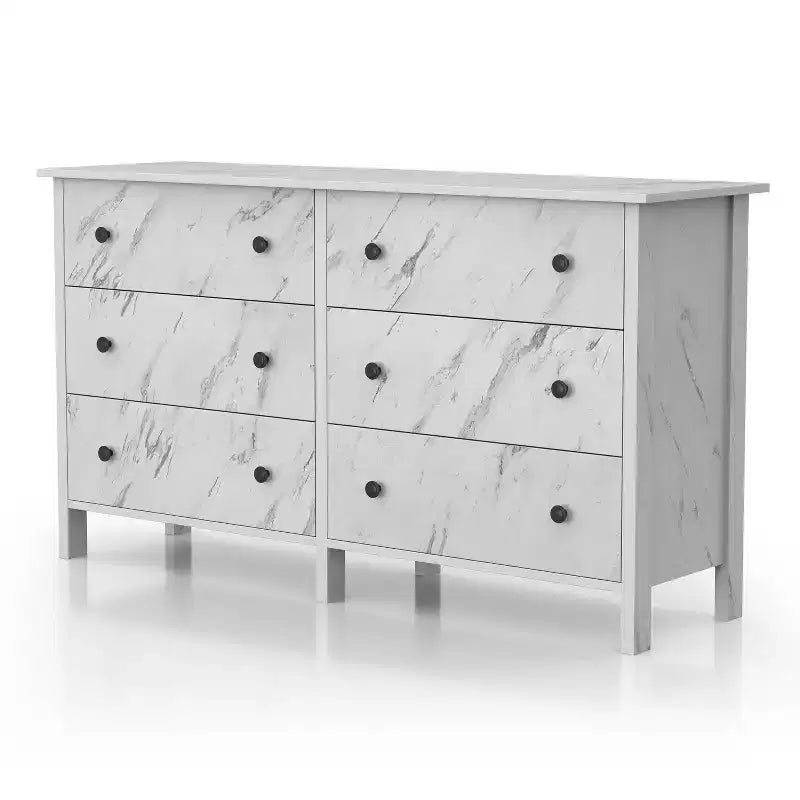 Cassettiera Fichte Transitional a 6 cassetti effetto marmo, colore marmo bianco - miBasics: Mobili contenitori per camera da letto, Design elegante