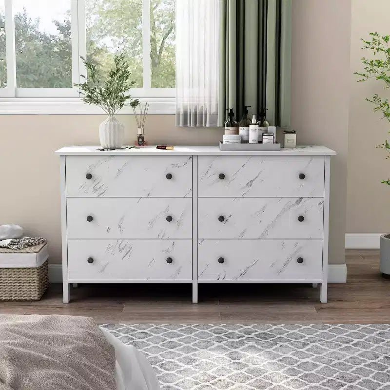 Cassettiera Fichte Transitional a 6 cassetti effetto marmo, colore marmo bianco - miBasics: Mobili contenitori per camera da letto, Design elegante