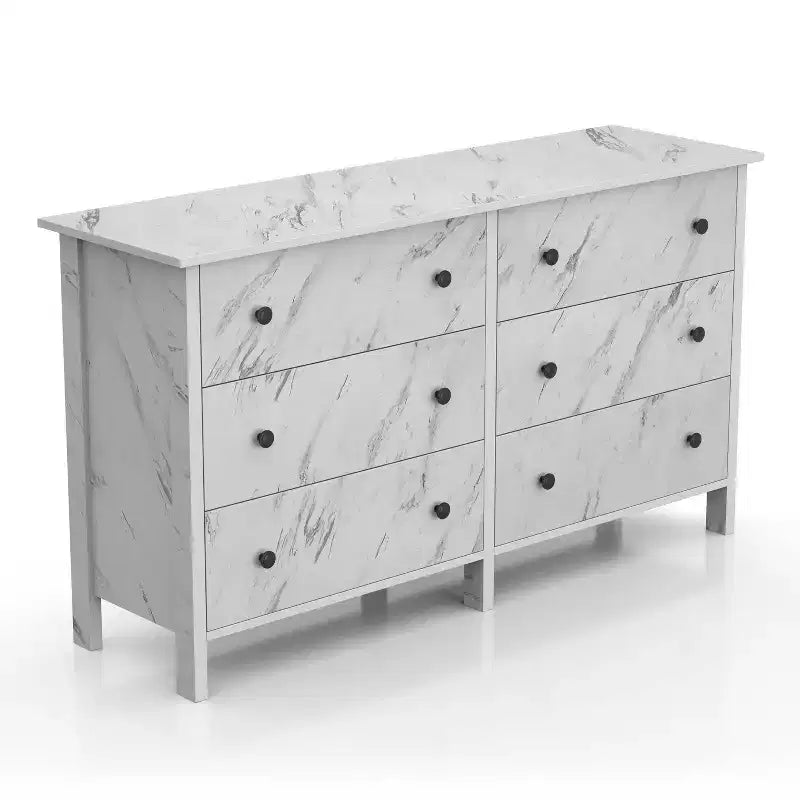 Cassettiera Fichte Transitional a 6 cassetti effetto marmo, colore marmo bianco - miBasics: Mobili contenitori per camera da letto, Design elegante
