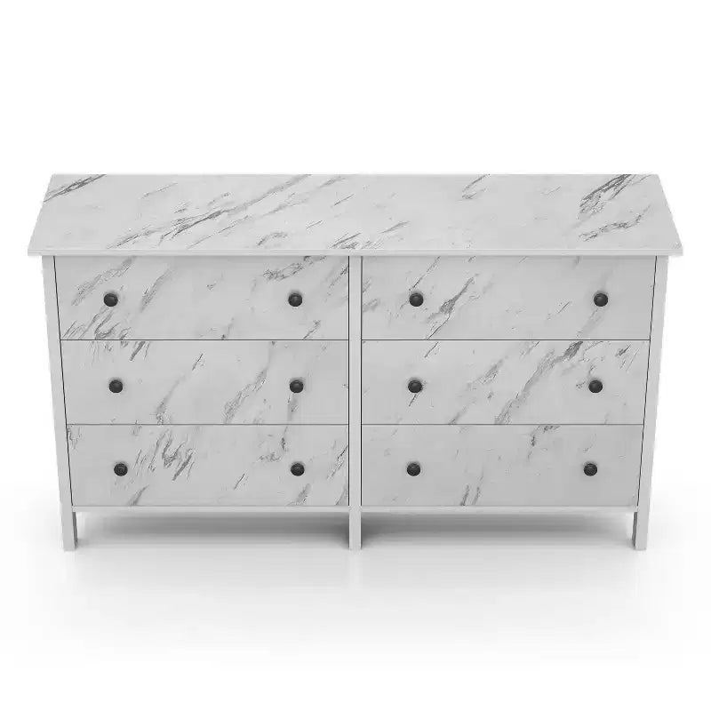 Cassettiera Fichte Transitional a 6 cassetti effetto marmo, colore marmo bianco - miBasics: Mobili contenitori per camera da letto, Design elegante