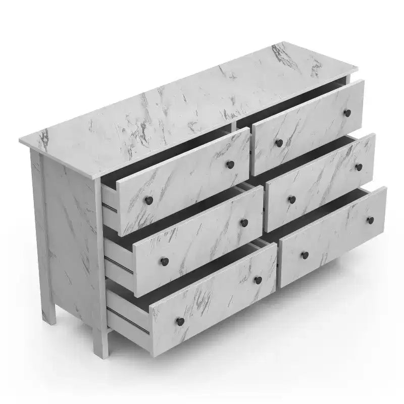 Cassettiera Fichte Transitional a 6 cassetti effetto marmo, colore marmo bianco - miBasics: Mobili contenitori per camera da letto, Design elegante