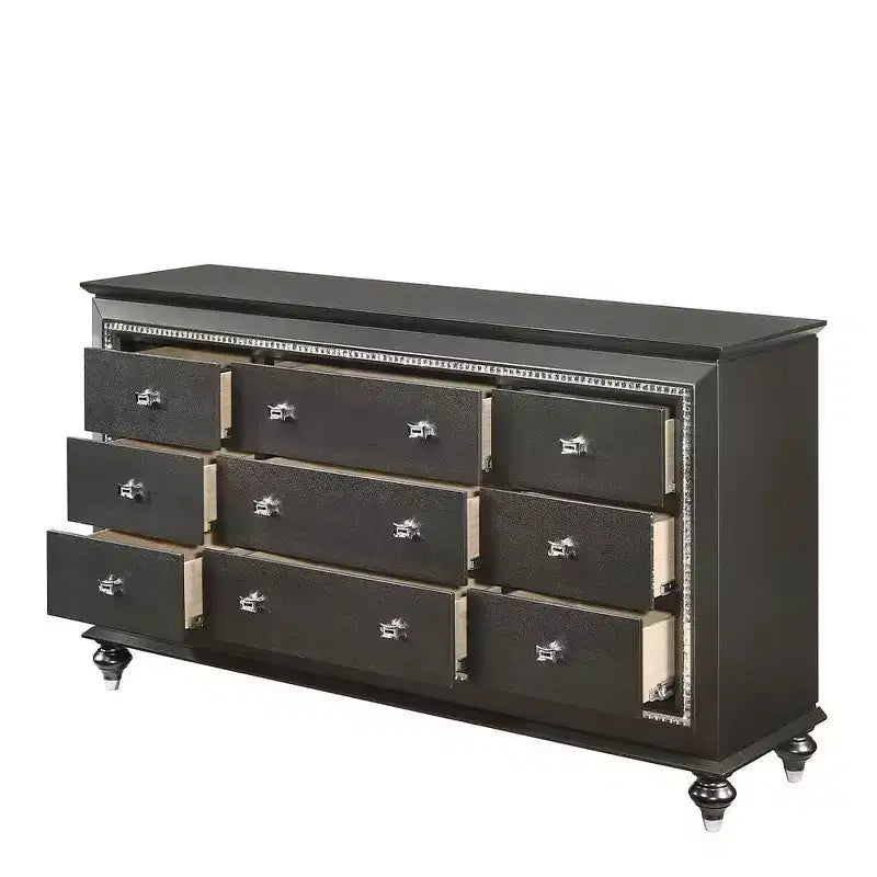 Cassettiera a 9 cassetti Acme Furniture Kaitlyn finitura grigio metallizzato